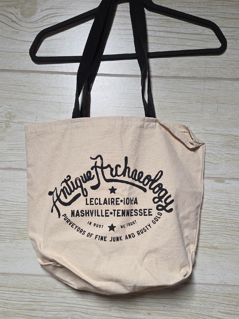American Pickers Antique Archaeology Canvas Tote Bag in Natural with Black Print